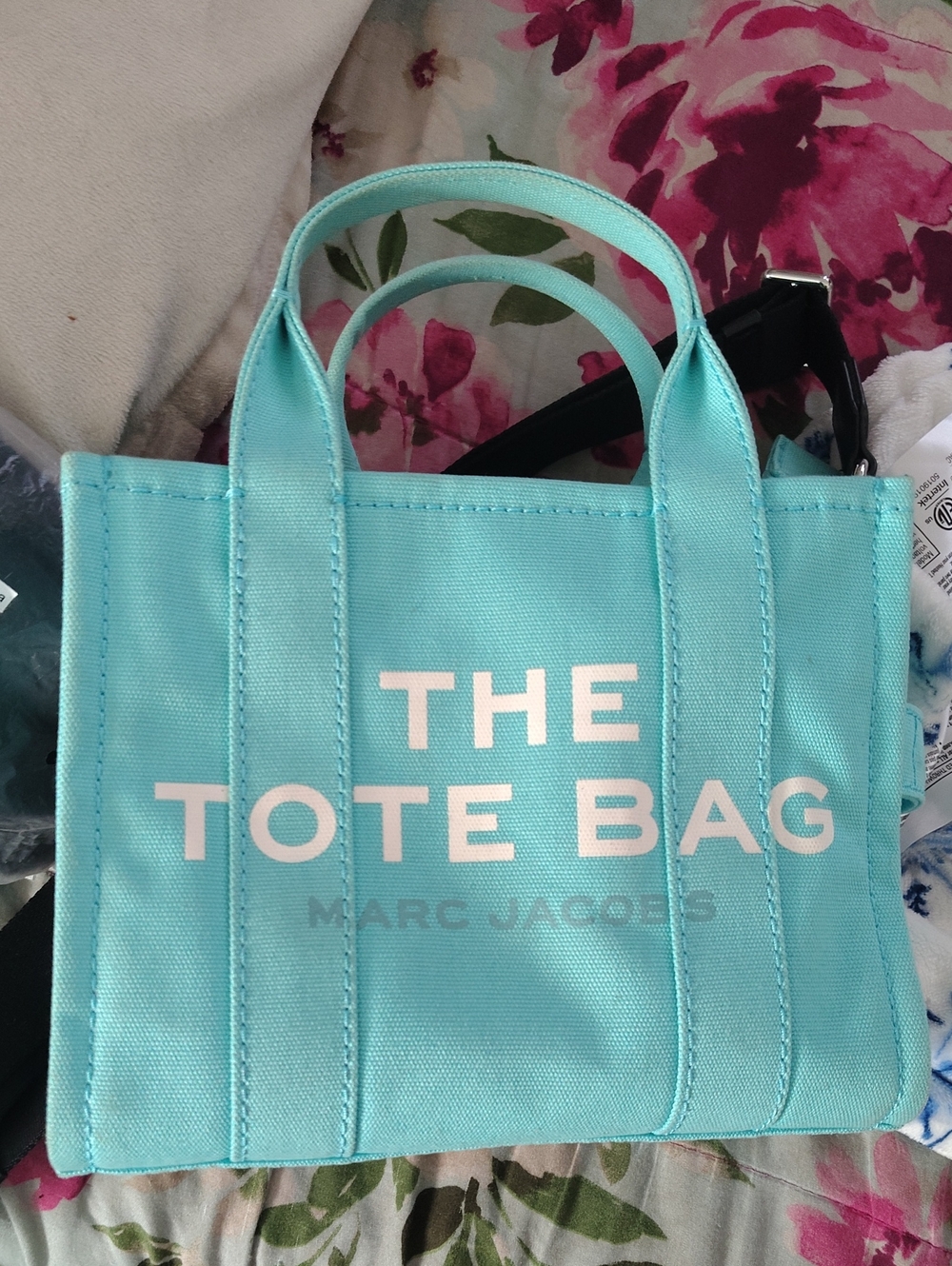 Marc Jacobs Aqua Canvas Tote with White Logo